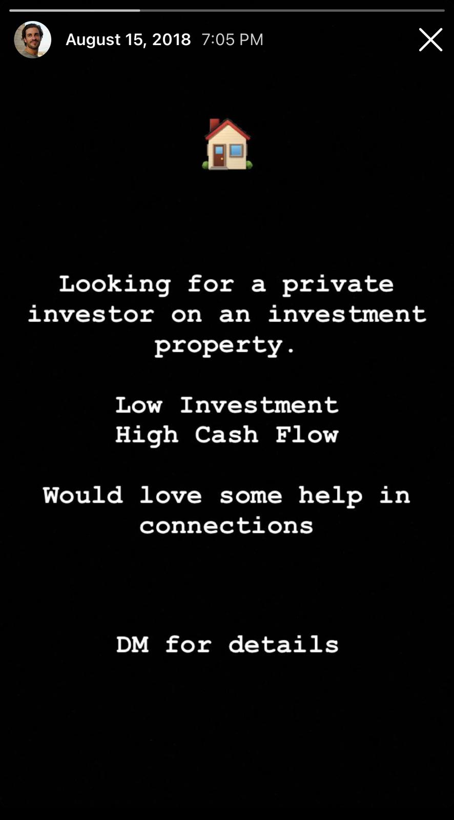 Instagram story asking for help with a $9,000 down payment